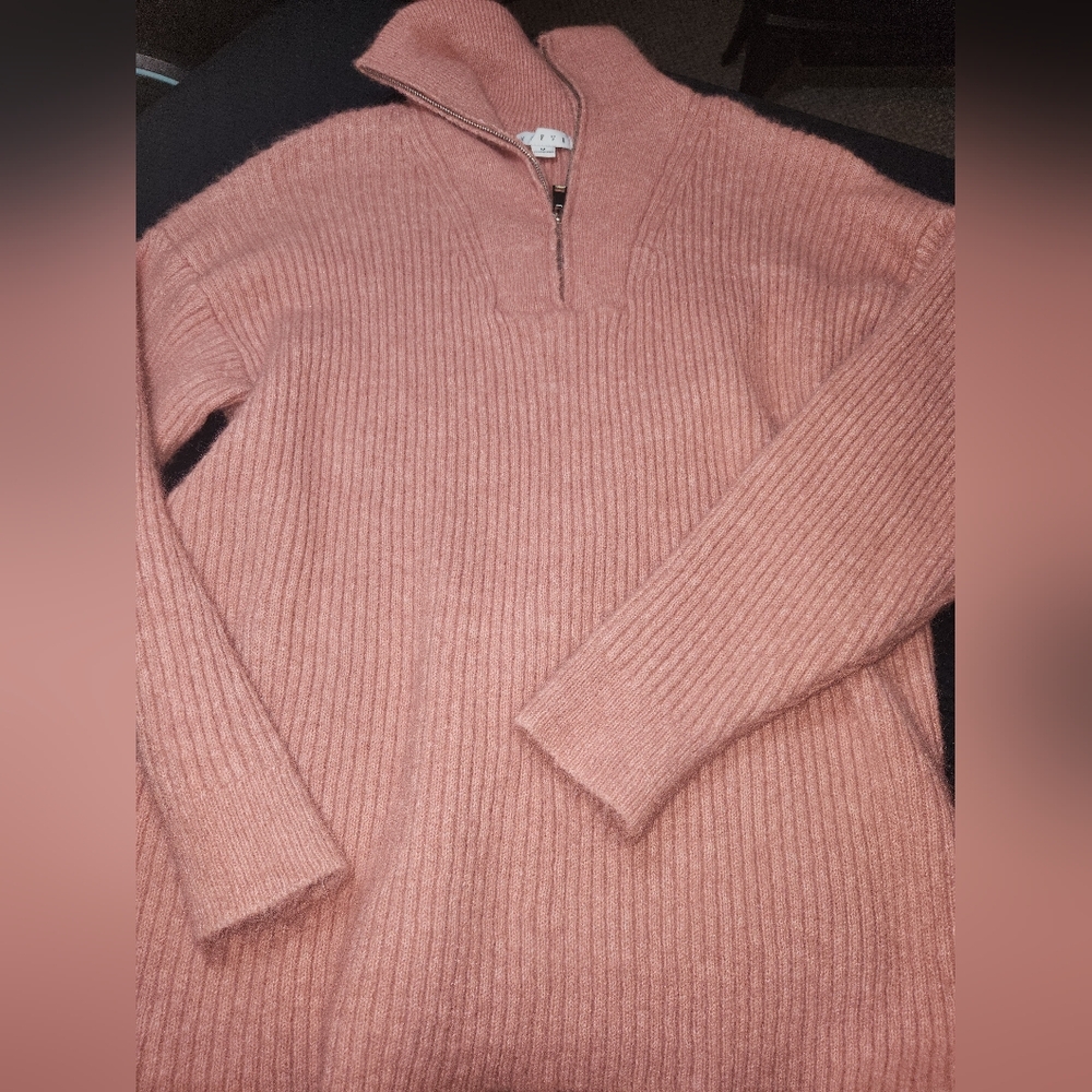Women's Oversized Dusty Rose Pink HYFVE Ribbed Quarter Zip Sweater Size Medium